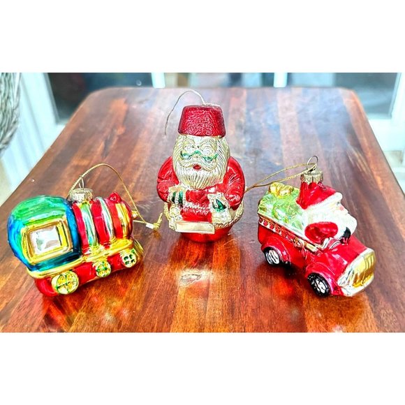 Vintage 90's Christmas Ornaments Set of 3 Santa Claus Train Fire Truck Festive - Picture 1 of 12